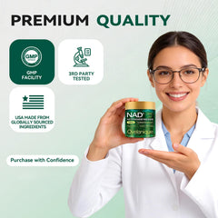 Ovelanique NAD bottle with resveratrol and quercetin phytosome for cellular energy.