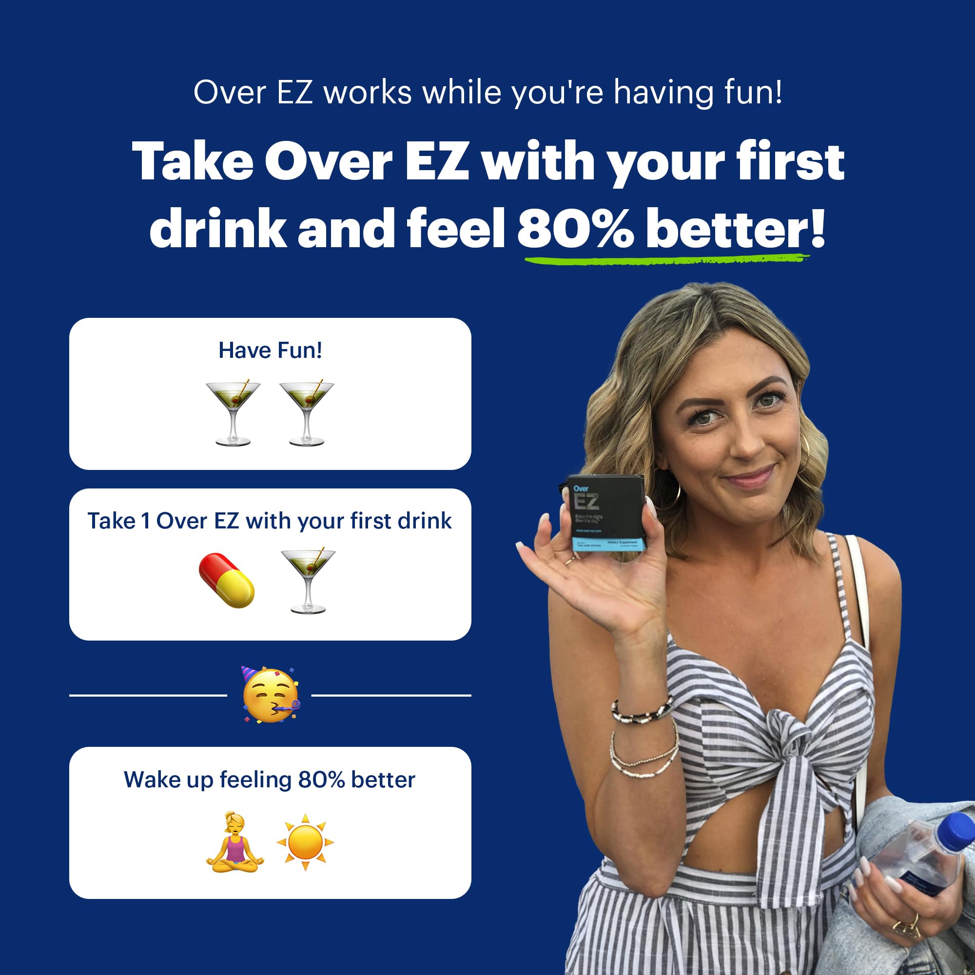 OVER EZ pill caplet displayed for simple after-party morning boost