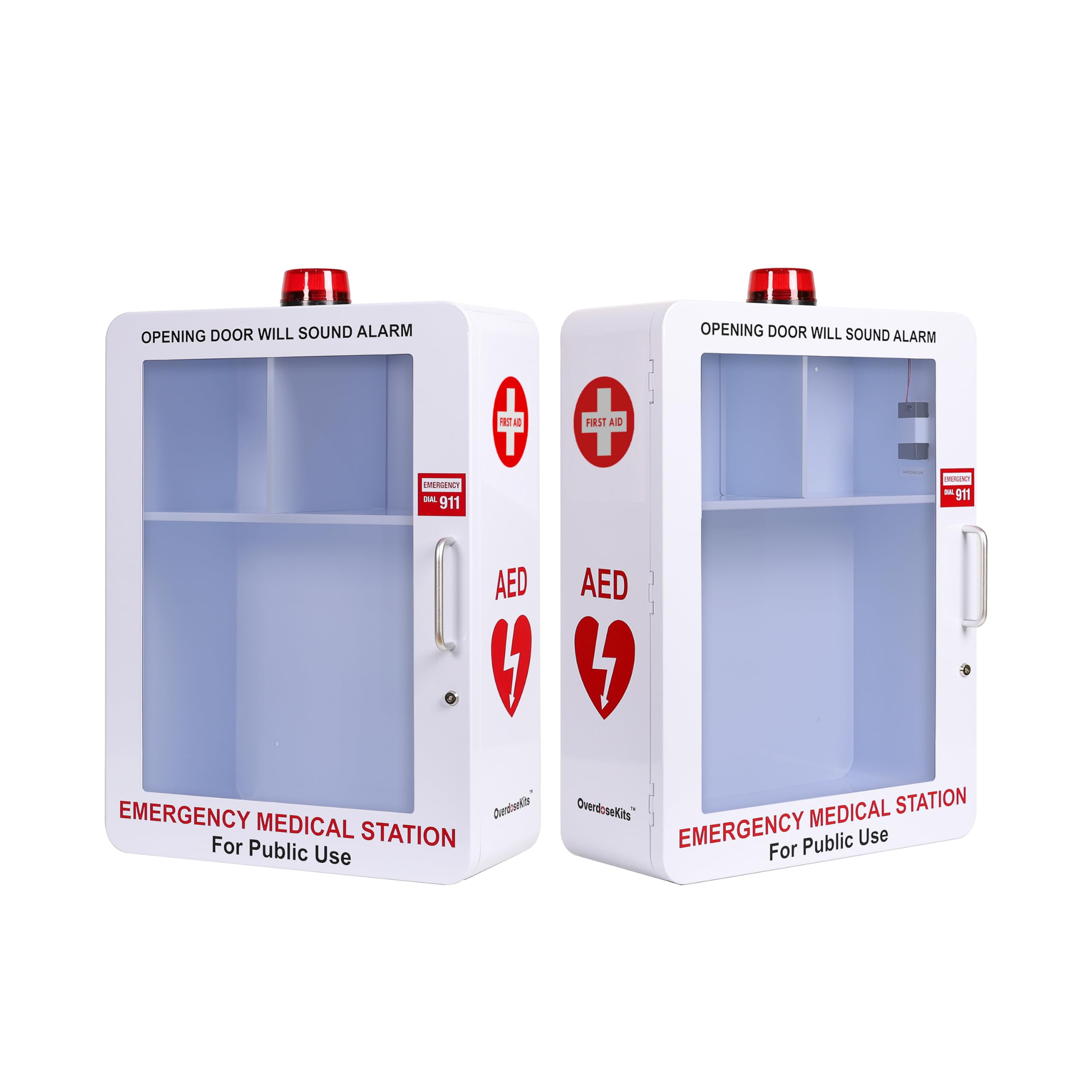 Optional alarm feature on OVERDOSE KITS cabinet to alert staff