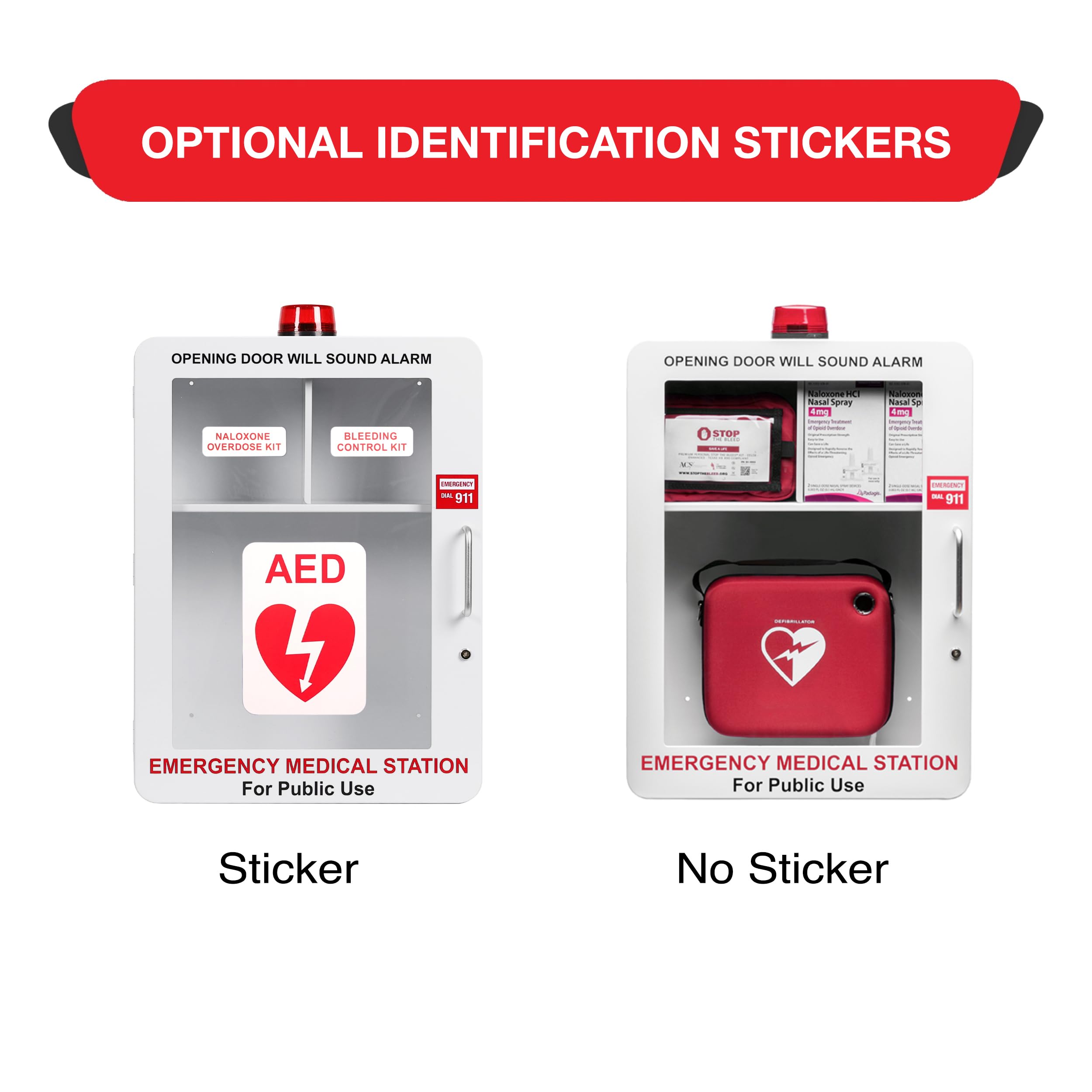 OVERDOSE KITS cabinet dimensions show wall‑mount profile and space planning