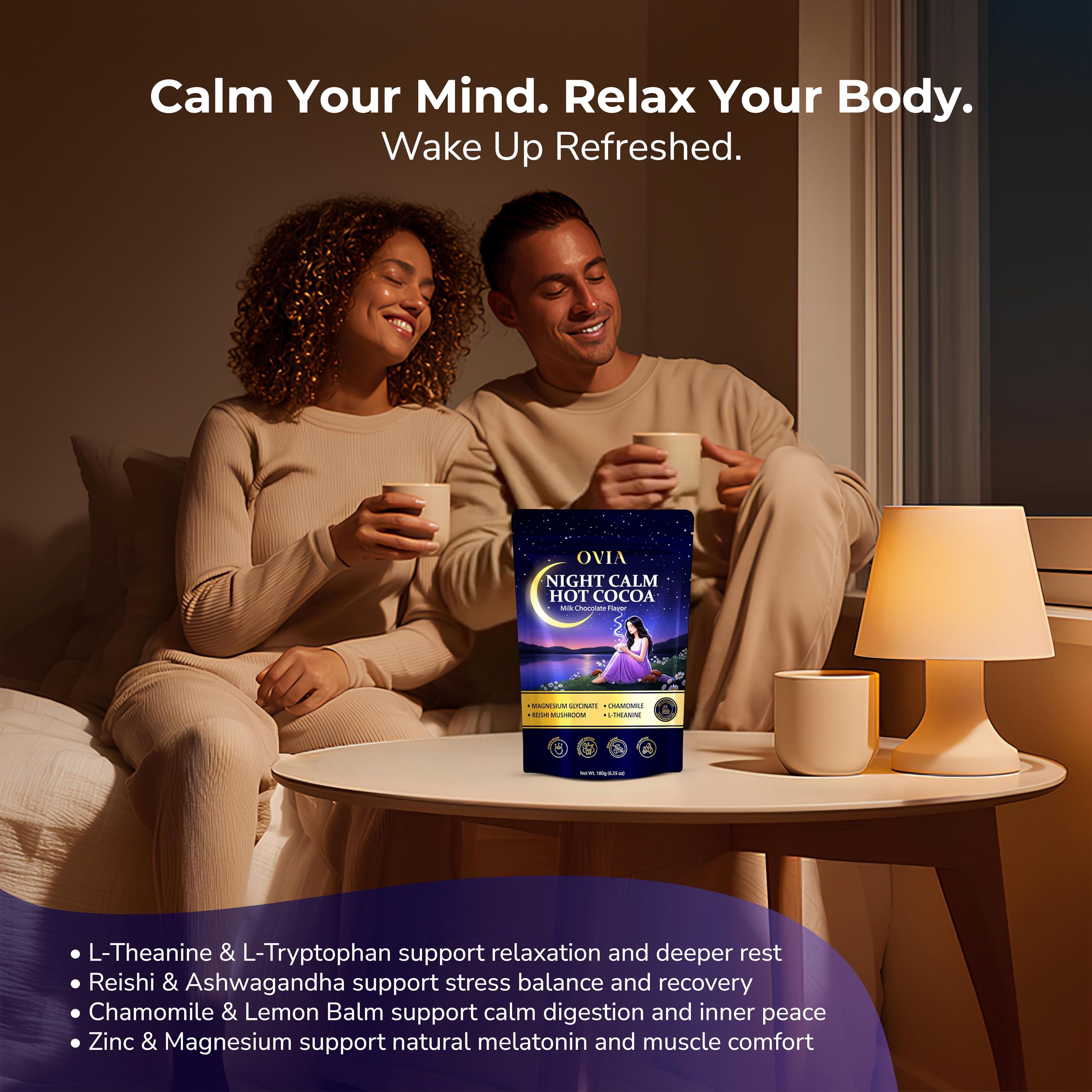 OVIA Night Calm coconut milk powder presents a creamy, dairy-free base.