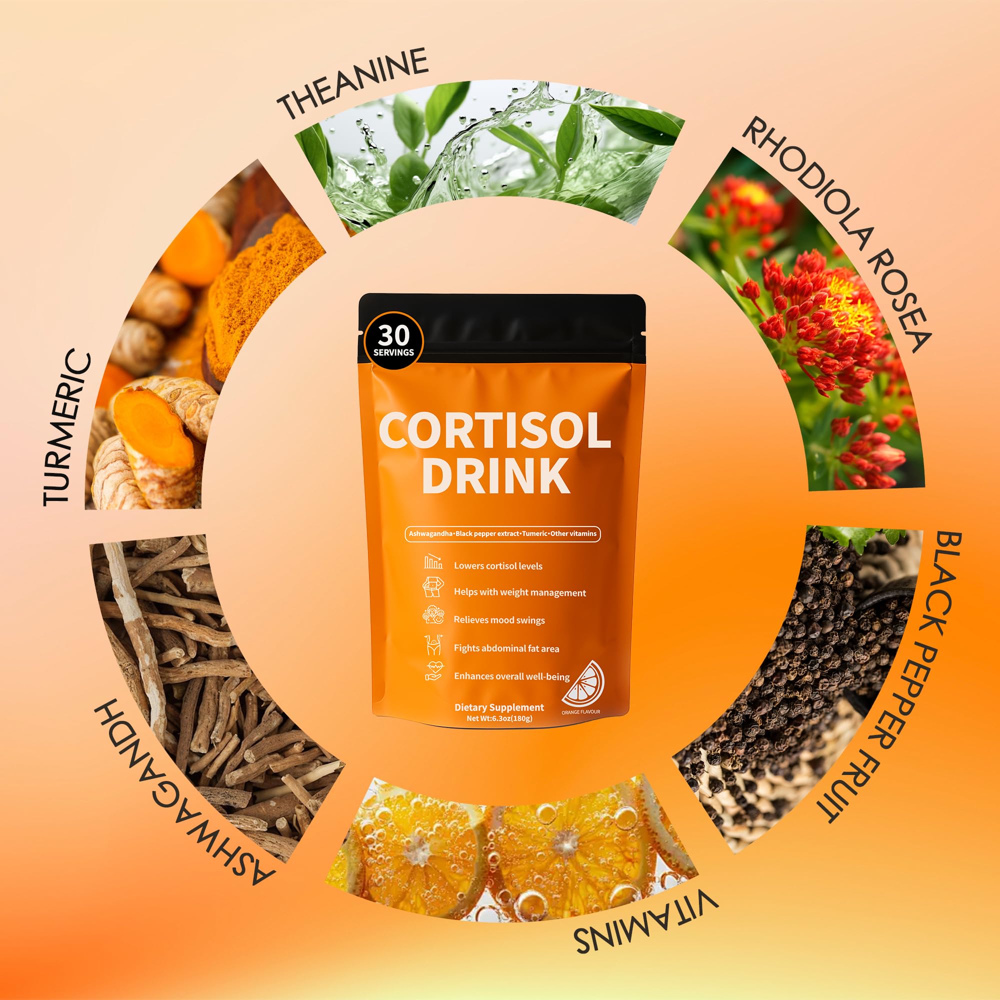 oviaapo Cortisol Drink Powder dissolving in water for a refreshing blend.
