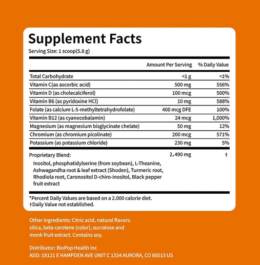 oviaapo Cortisol Drink Powder scoop showing precise 5.8 g serving.