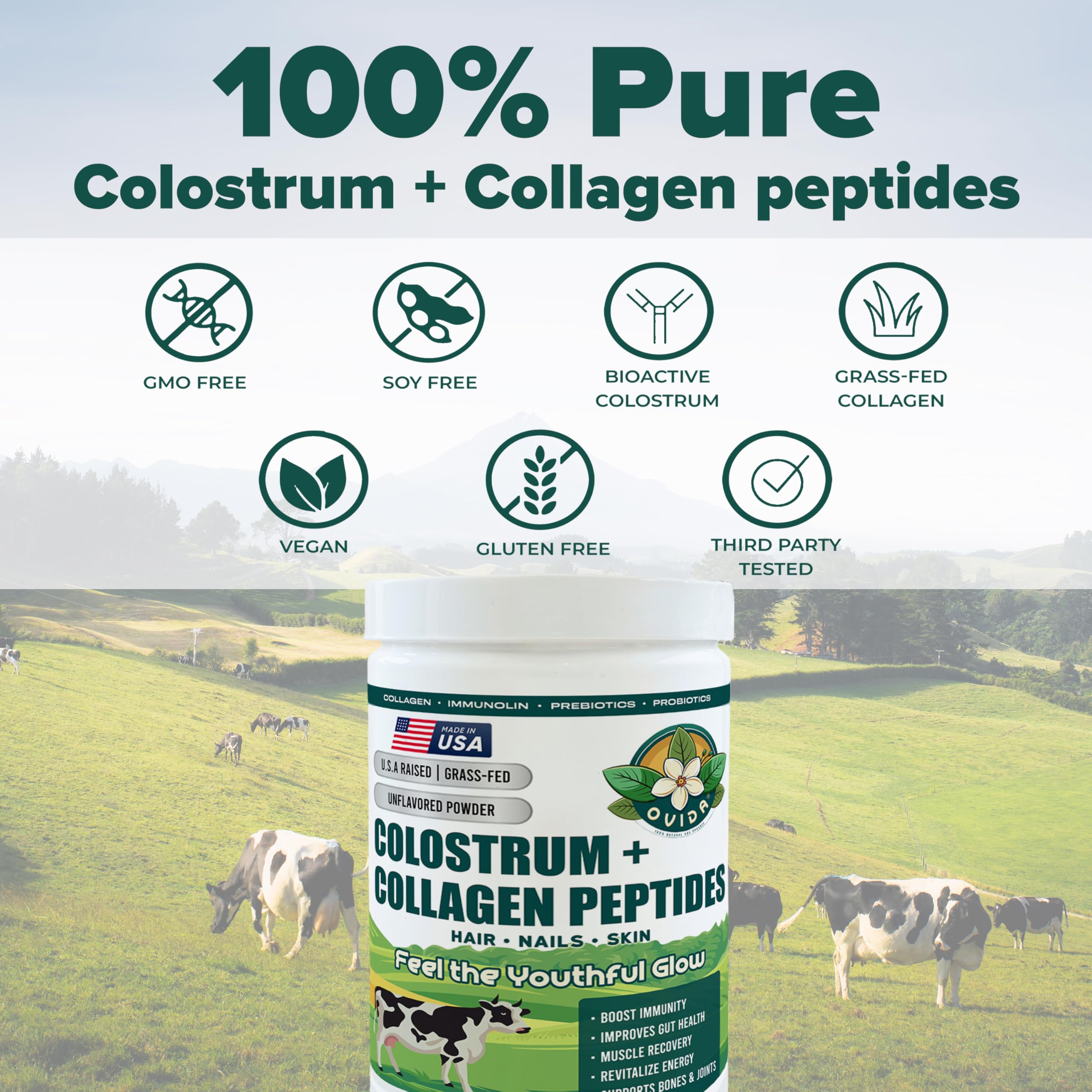 OVIDA grass-fed colostrum highlighted for immune-support in a clear glass