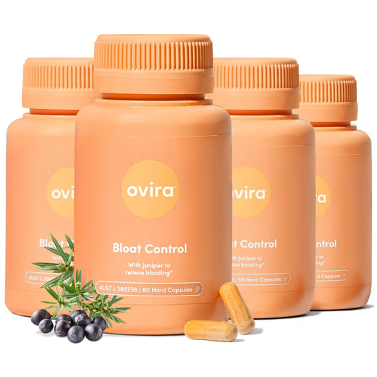 Ovira Bloat Control bottle with Juniclear barrier for digestive comfort