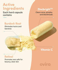 Ovira Skin Clear ZINCBRIGHT capsules close-up for easy daily intake