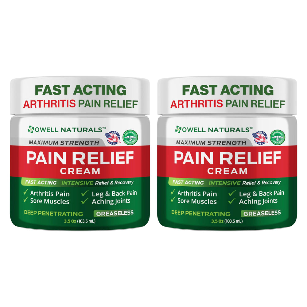 OWELL Naturals arthritis relief cream packaging jar shows a convenient two-pack for easy use.