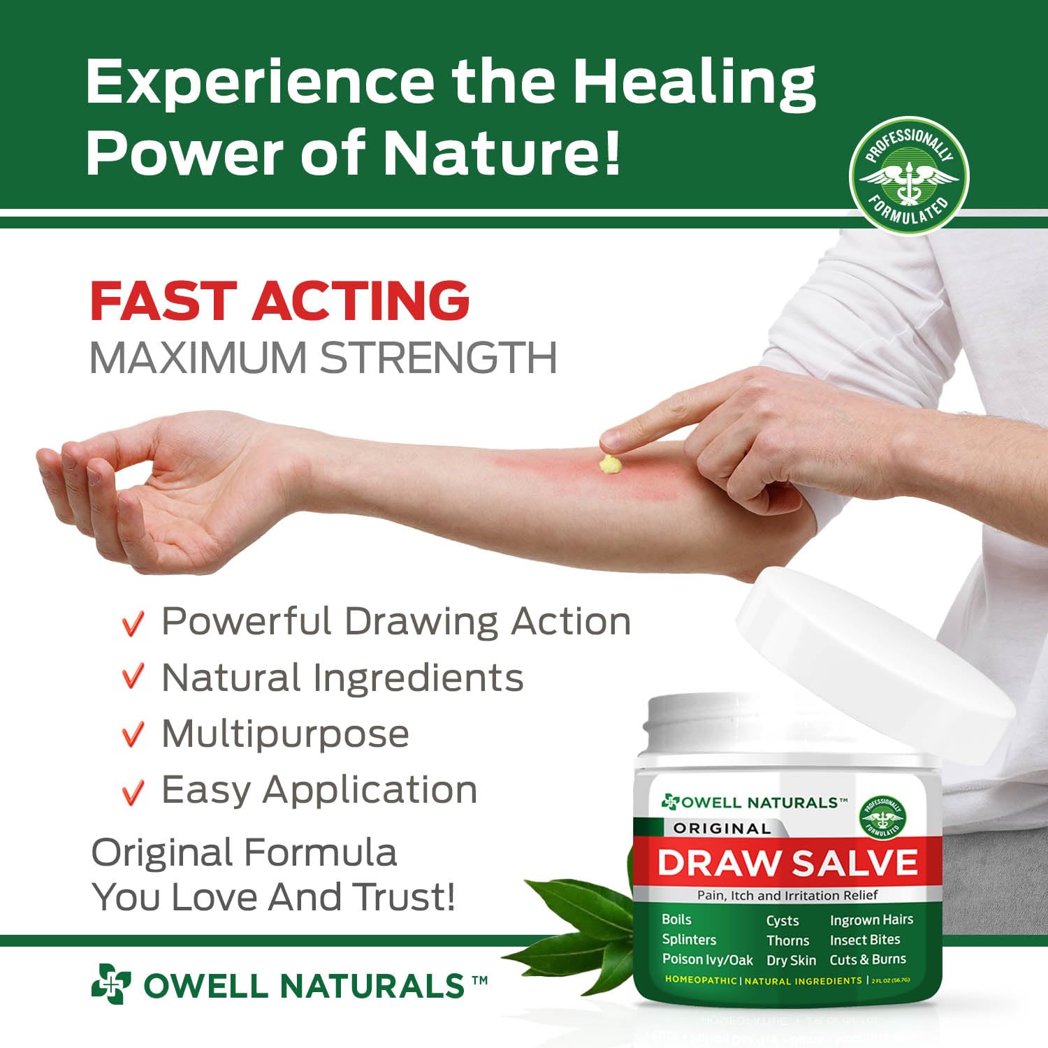 Applying Drawing Salve on a fingertip demonstrates fast-absorbing moisture.