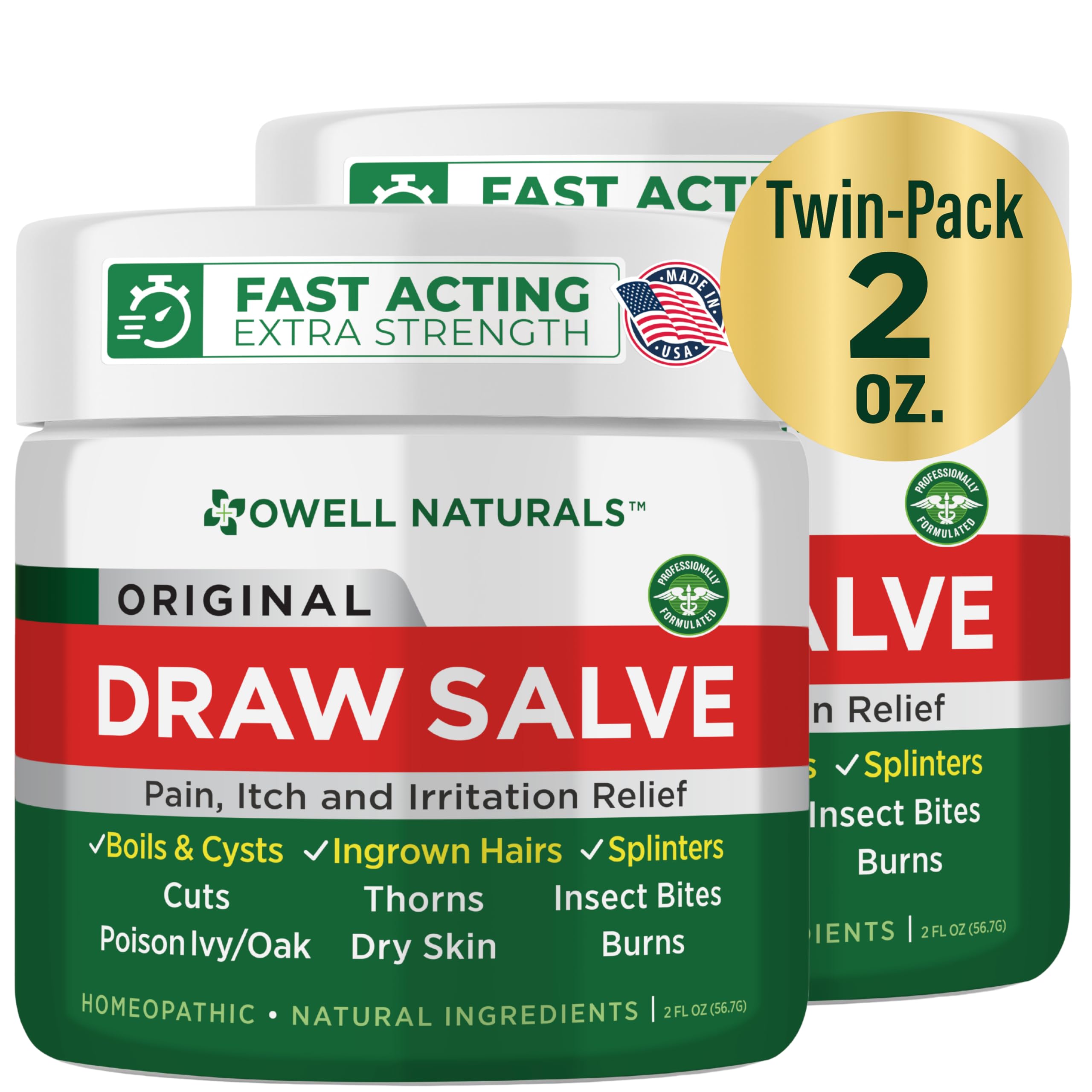 OWELL Naturals Drawing Salve bottle shows a natural formula for drawing out irritants