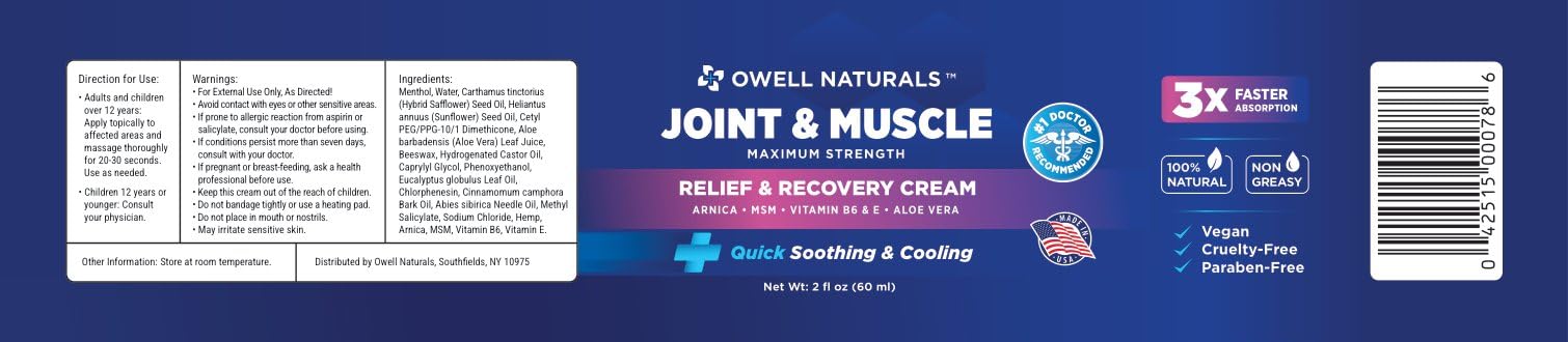 Brand packaging of OWELL Naturals Joint Cream emphasizes natural ingredients