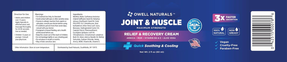 Brand packaging of OWELL Naturals Joint Cream emphasizes natural ingredients