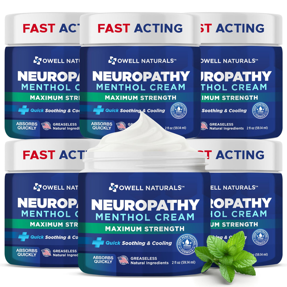 Owell Naturals Neuropathy Cream bottle for fast cooling relief