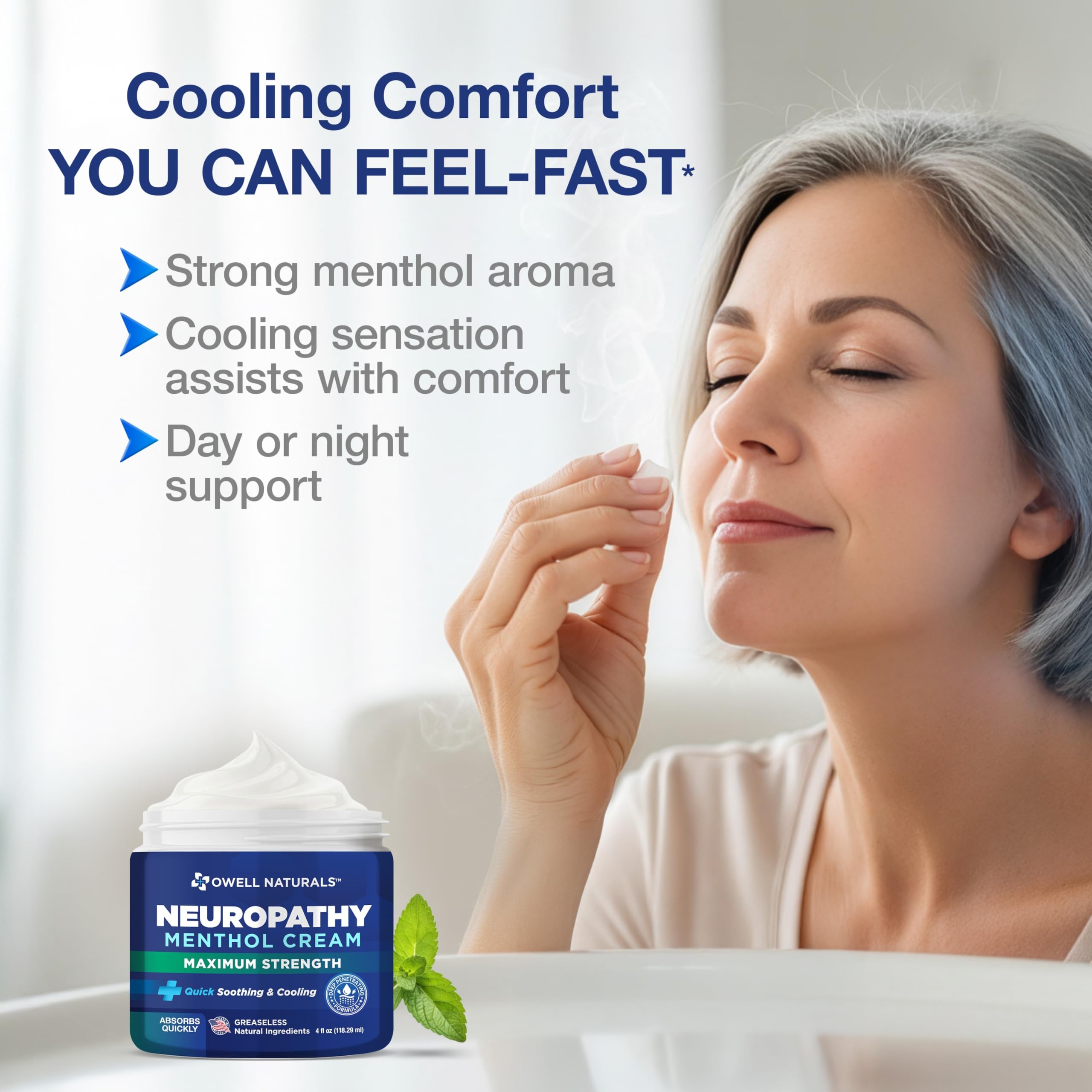 Owell Naturals Neuropathy Cream on leg during daytime activity