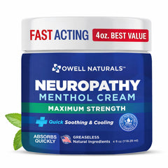 Owell Naturals Neuropathy Cream tube close-up, showcasing quick absorption