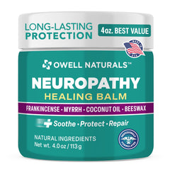 OWELL NATURALS Neuropathy Healing Balm packaging highlights clean branding and USA-made quality.