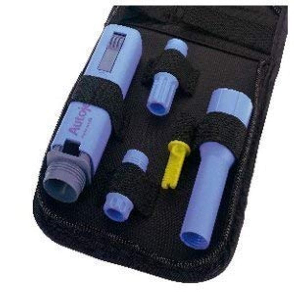 Owen Mumford AJ1300 fixed-needle injection aid with compact case for portability.