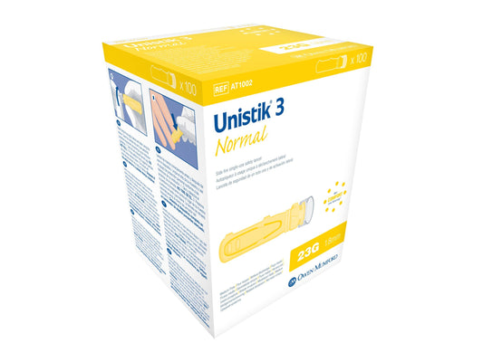 Owen Mumford Unistik 3 normal lancet cap twist enables quick, safe sampling at home or on the go.