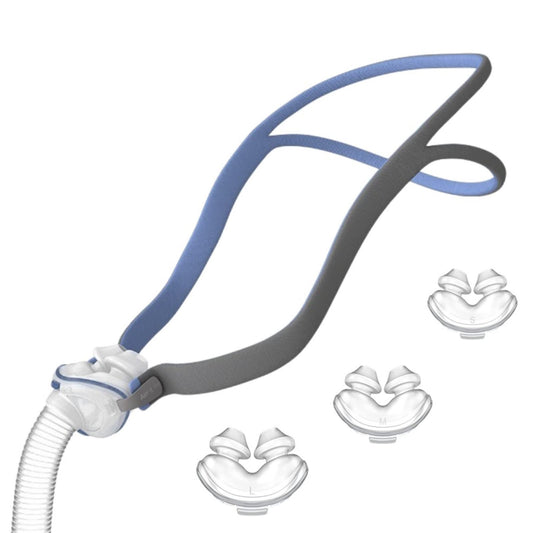 OWILIWO nasal pillow assembly kit for AirFit P10 featuring frame, tube, headgear strap, and 3 pillows.