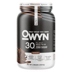 OWYN Pro Elite chocolate powder being poured for a protein-rich shake.