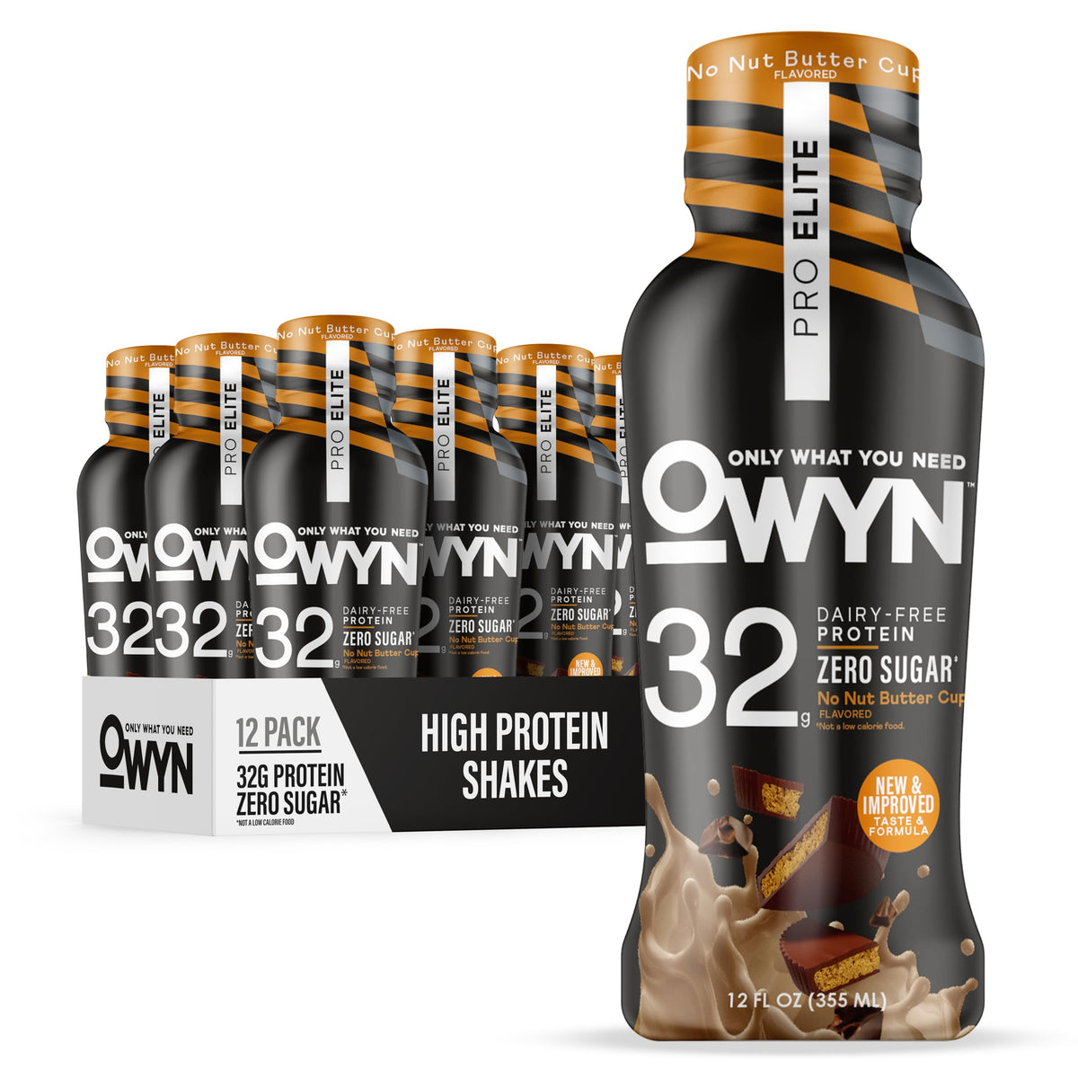 OWYN Pro Elite No Nut Buttercup bottle with 32g vegan protein for workout recovery