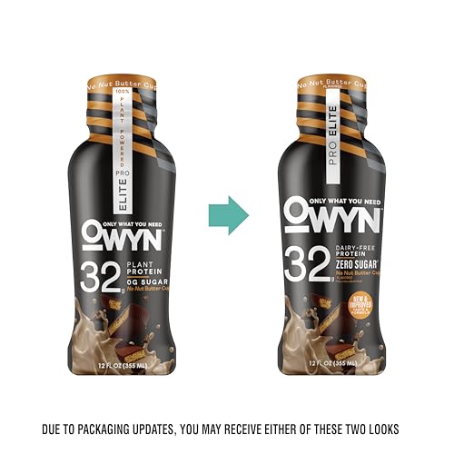 OWYN Pro Elite No Nut Buttercup glass pour showing zero sugar and post workout option