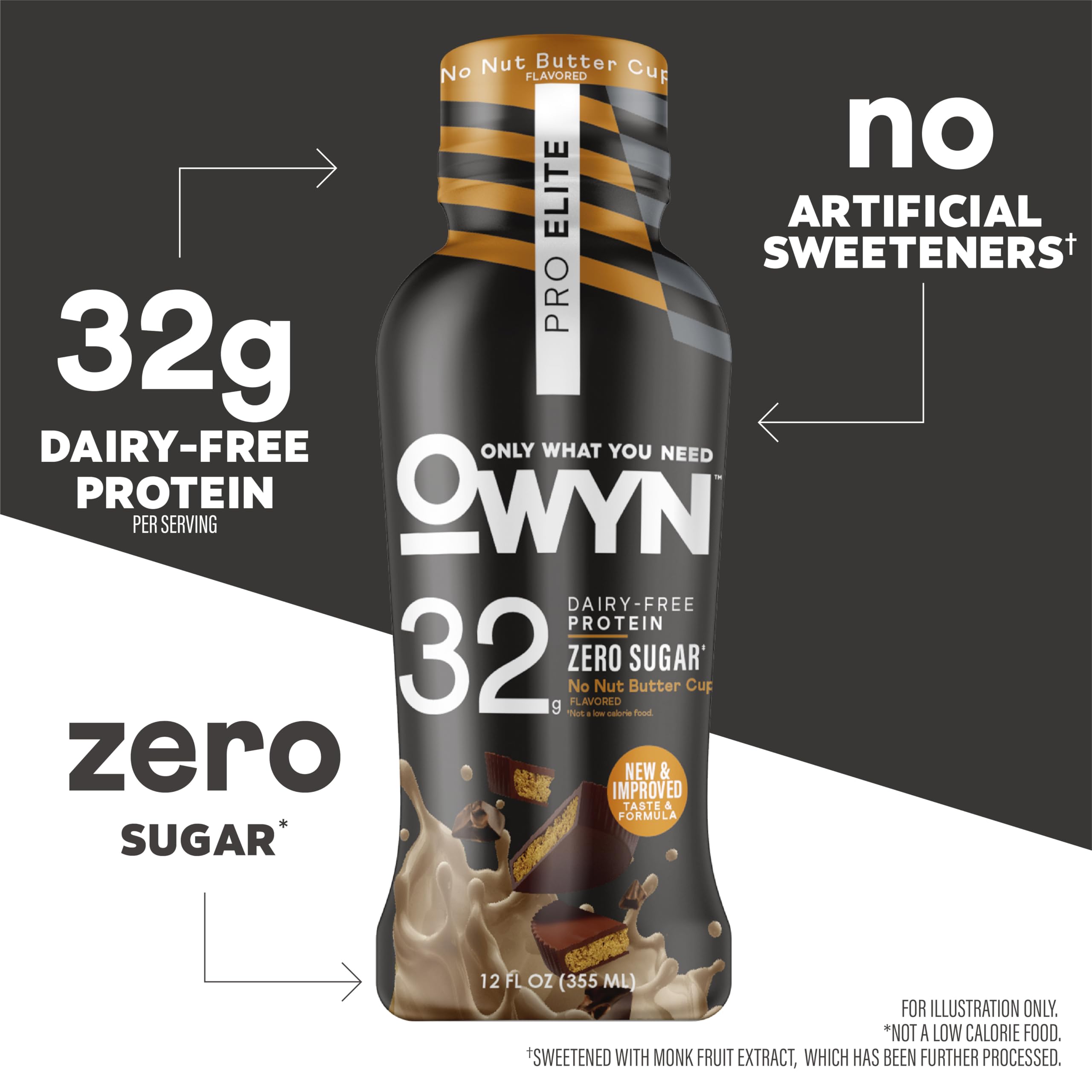 OWYN Pro Elite No Nut Buttercup ingredients panel highlights 32g protein and greens blend