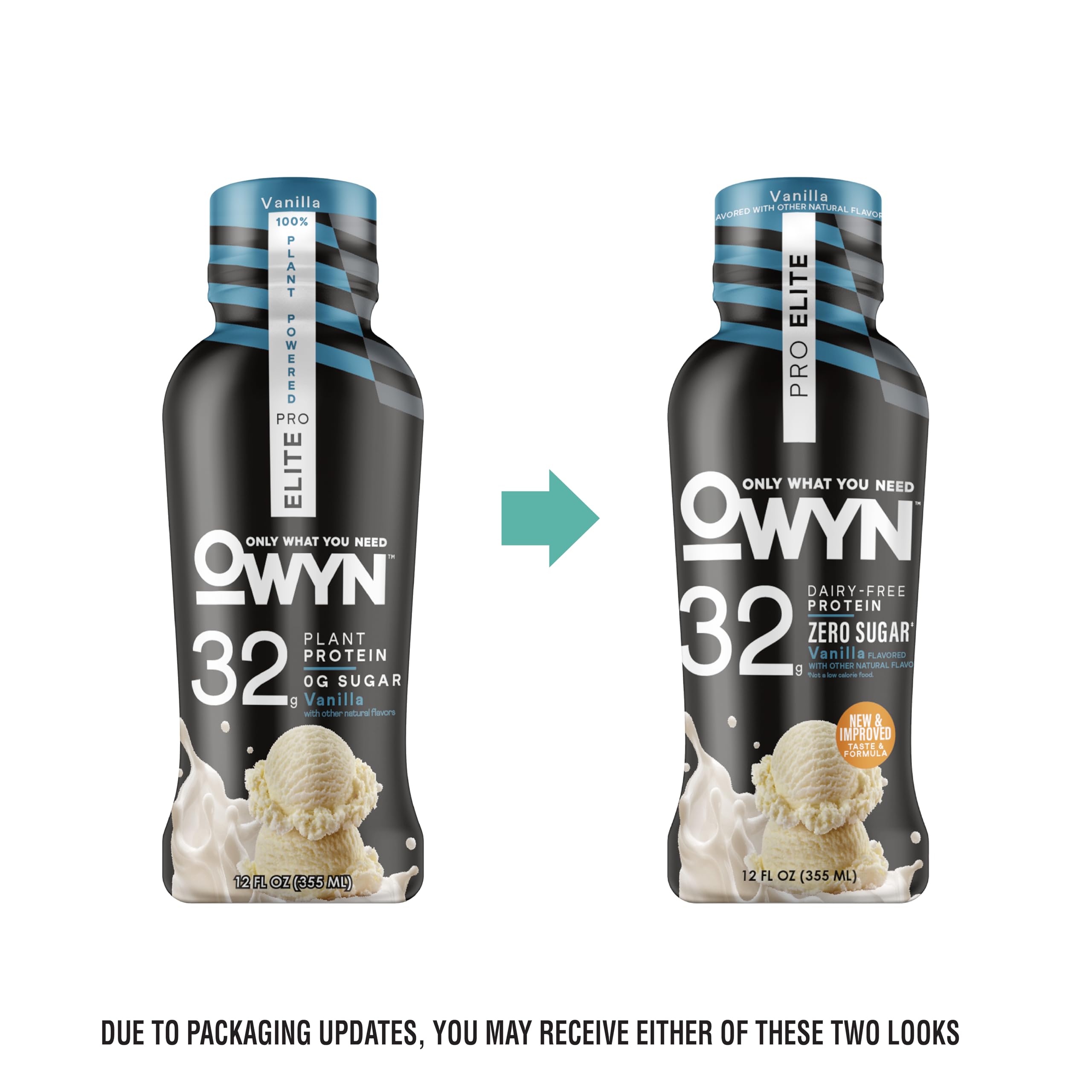 OWYN Pro Elite vanilla shake pour reveals silky plant-based protein with no sugar.