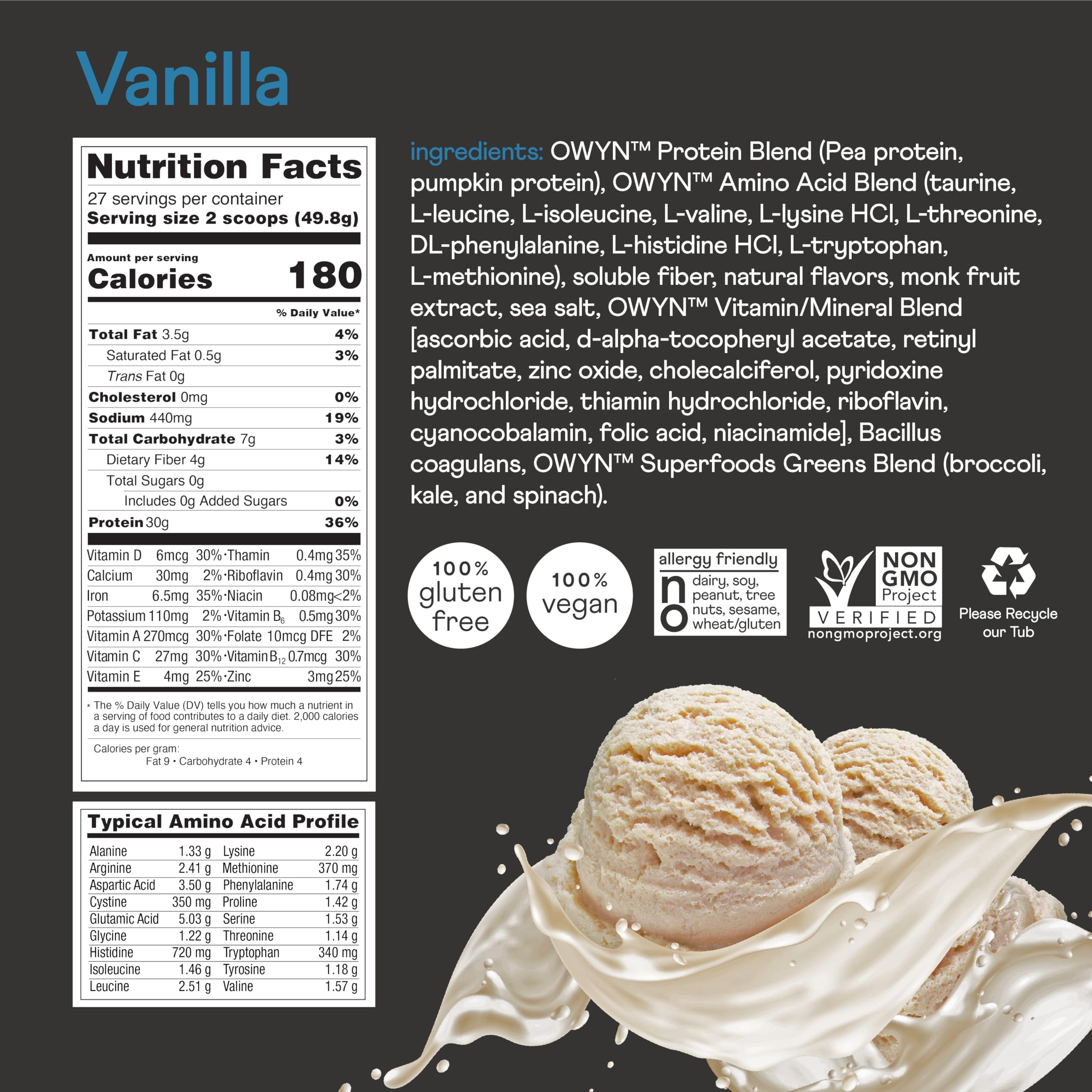 OWYN Pro Elite Vanilla served in glass for versatile shakes