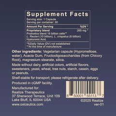 oxiceutics MyCrispatus label close-up highlighting L. crispatus and LRDR strains.
