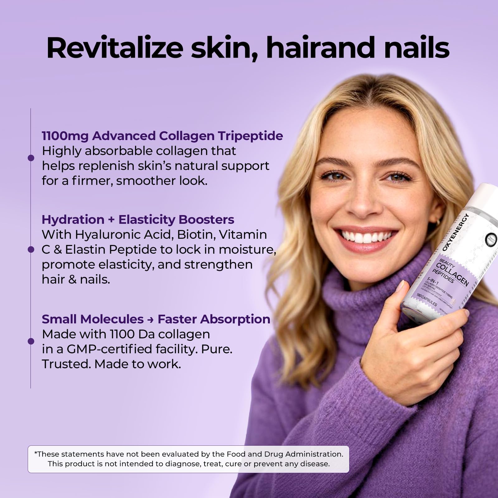 OxyEnergy collagen pills healthy hair nails skin lifestyle scene.
