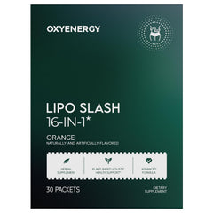 OxyEnergy LIPO Slash orange packet, refreshing flavor for on-the-go support.