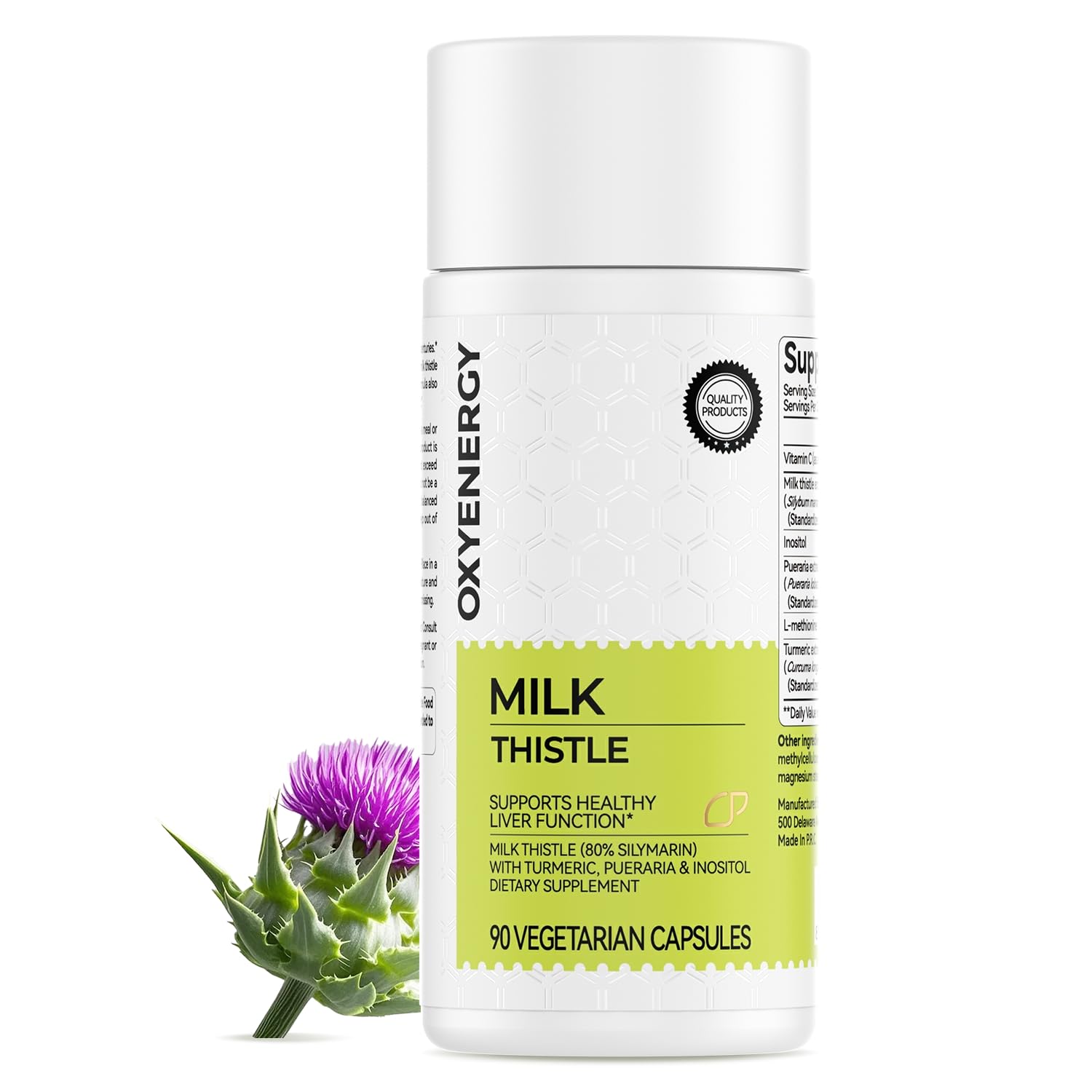 OxyEnergy Liver Cleanse bottle front showing high-strength milk thistle for daily support.