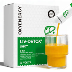 OxyEnergy Liver Cleanse sticks in orange packaging for on-the-go support.