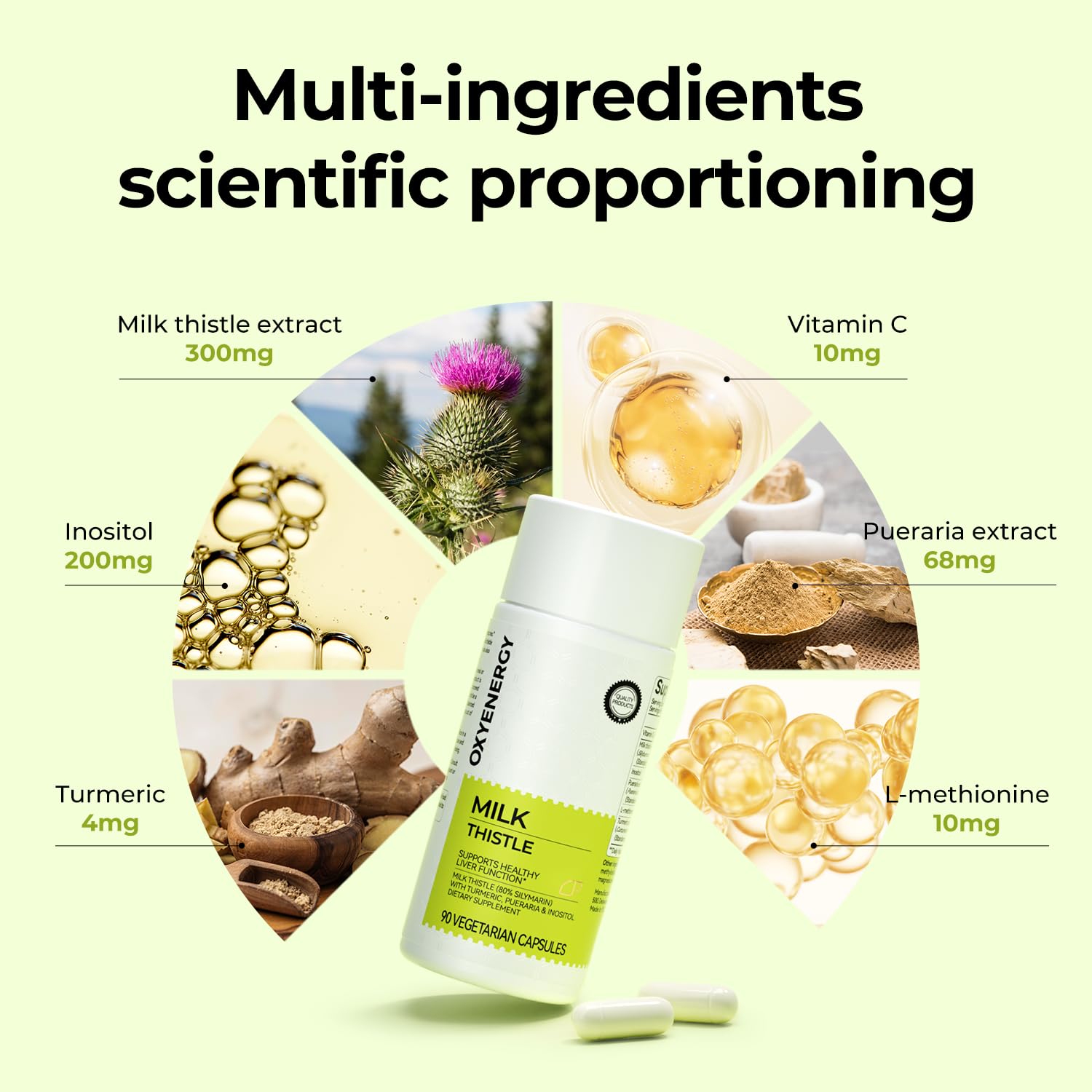 OxyEnergy milk thistle extract label emphasizing purity and plant-based power for daily wellness.