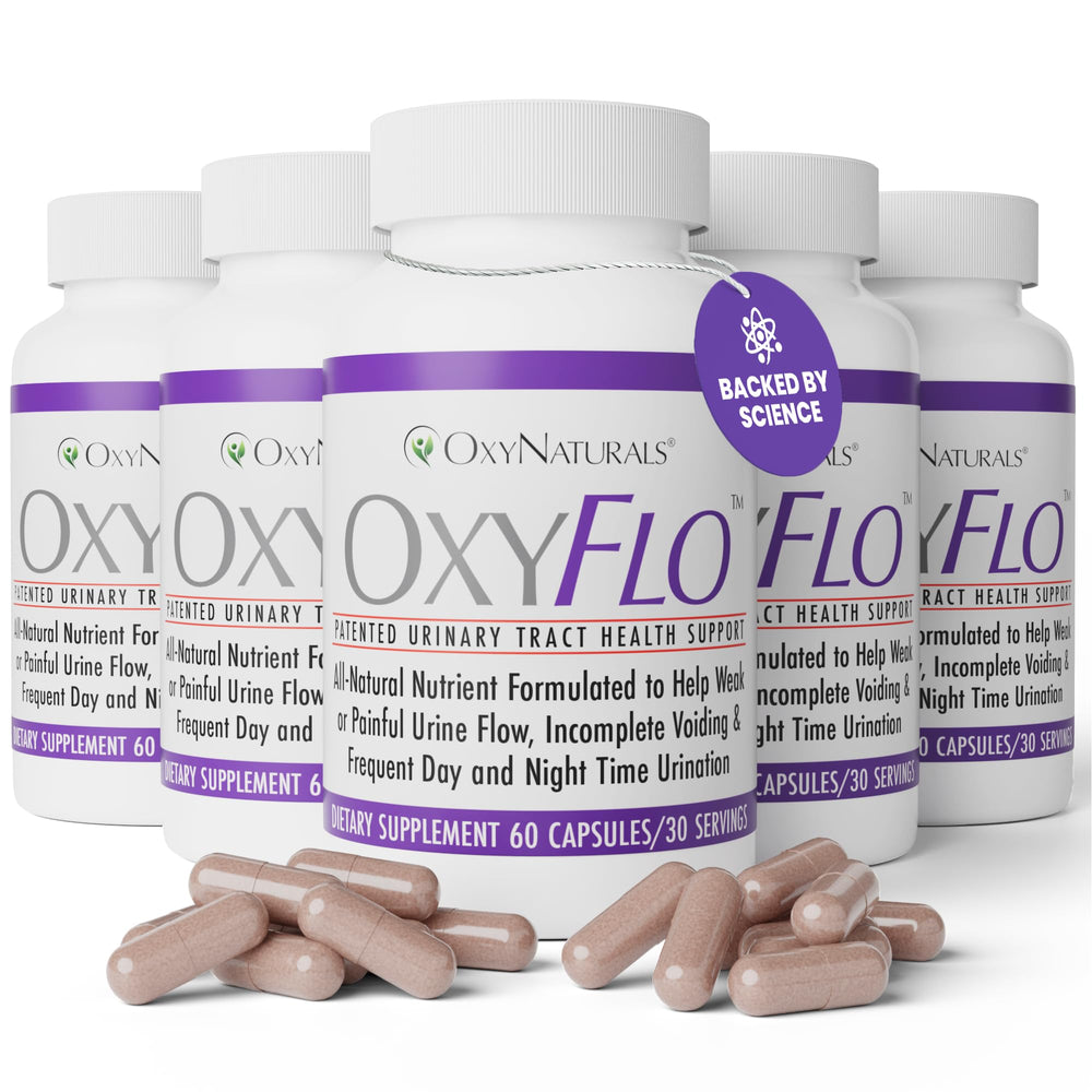 OxyFlo cranberry powder bottle signals natural urinary support for daily life.