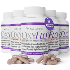 OxyFlo cranberry powder bottle signals natural urinary support for daily life.