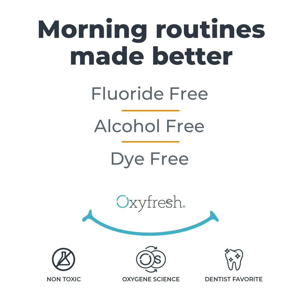 Oxyfresh Lemon Mint mouthwash bottle on bathroom sink ready for daily use.
