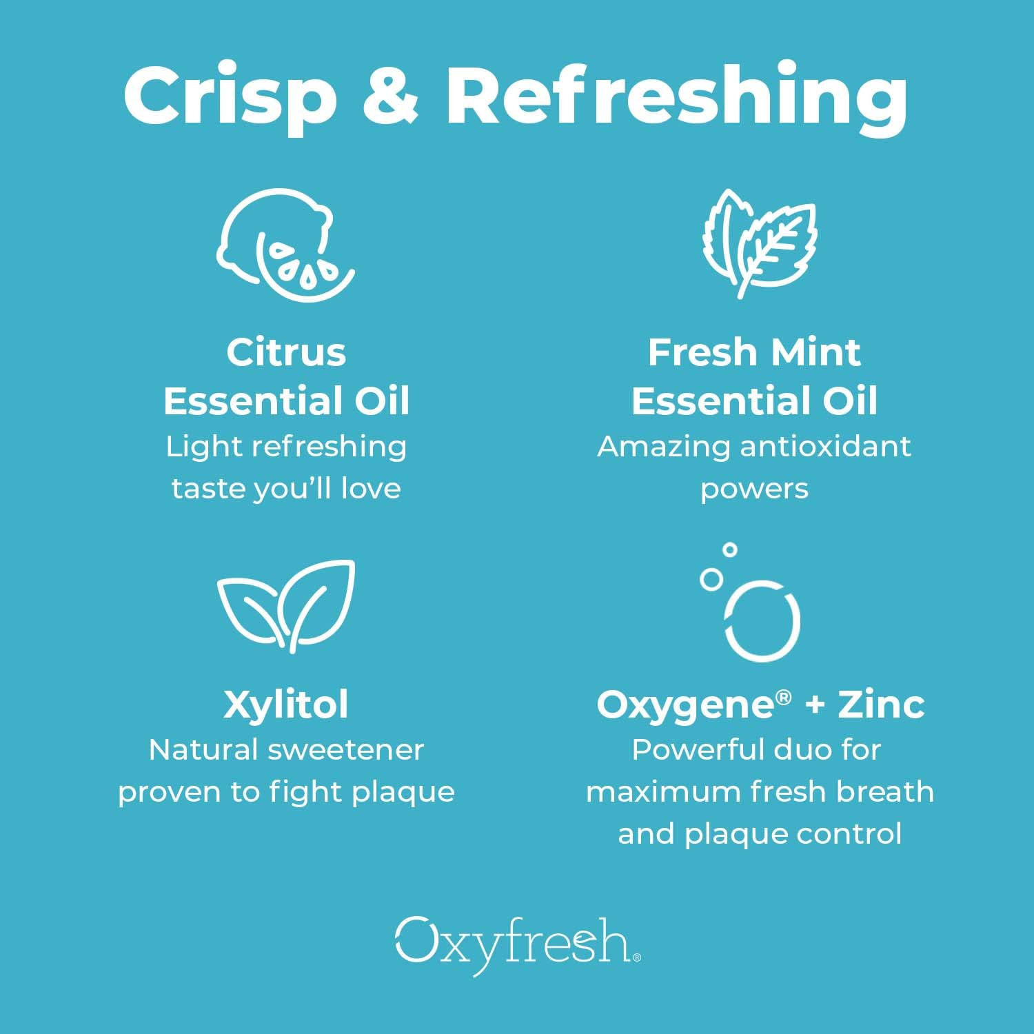 Oxyfresh Lemon Mint packaging with citrus illustration highlighting natural ingredients.