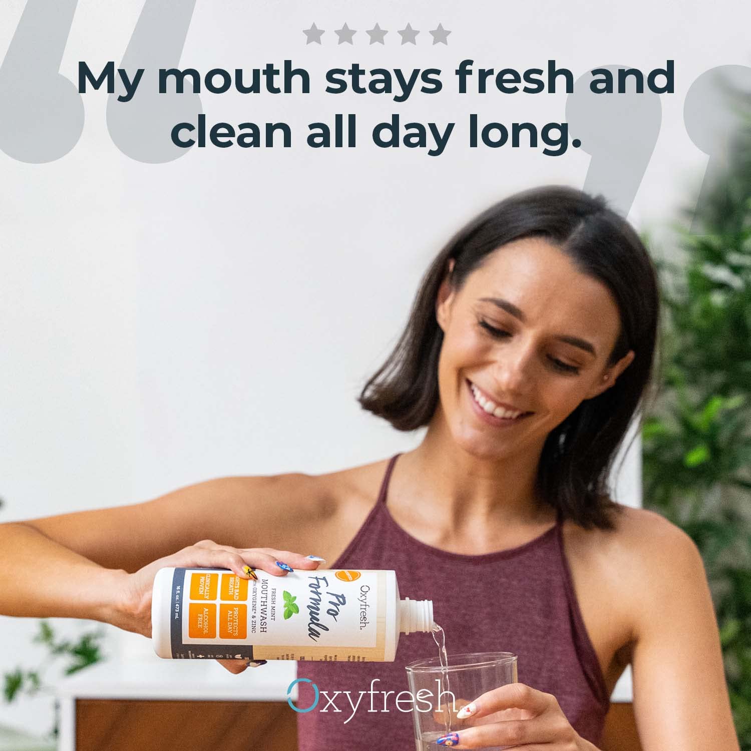 Oxyfresh Pro Formula Fresh Mint Mouthwash label close-up with zinc.
