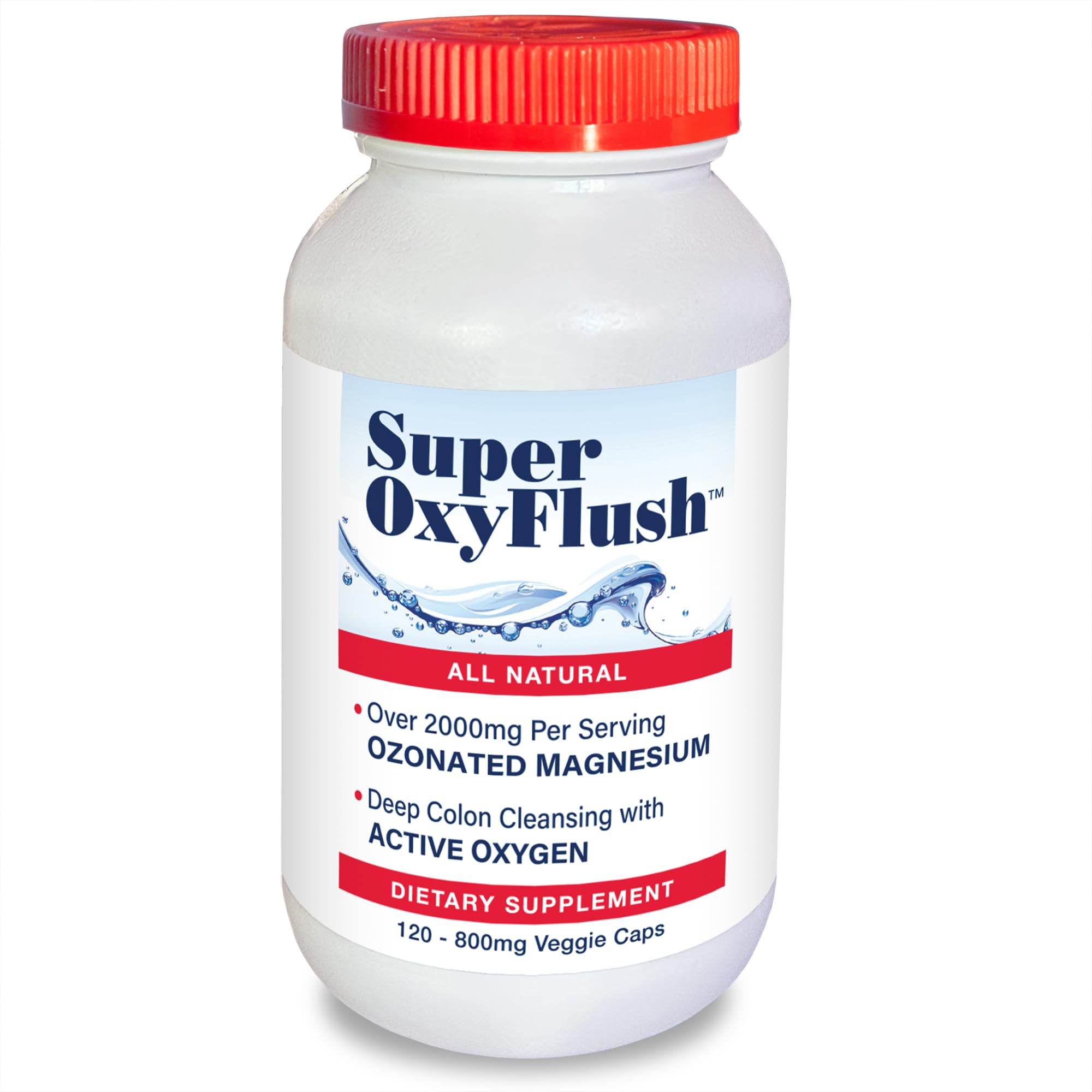 Super OxyFlush bottle by Oxygen America on a clean surface suggesting gentle detox.