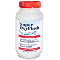 Super OxyFlush bottle by Oxygen America on a clean surface suggesting gentle detox.
