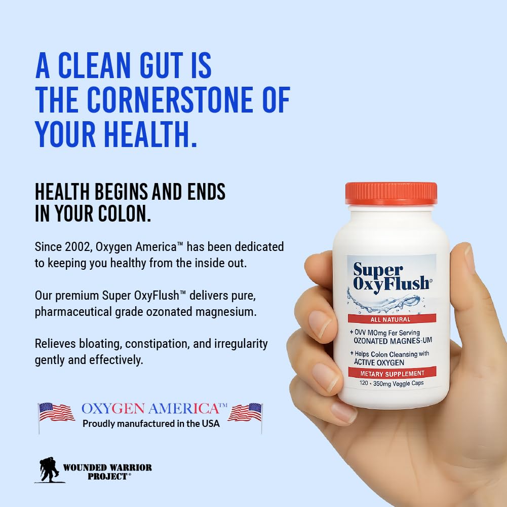 Super OxyFlush gut-health concept beside product illustrating gentle digestion support.