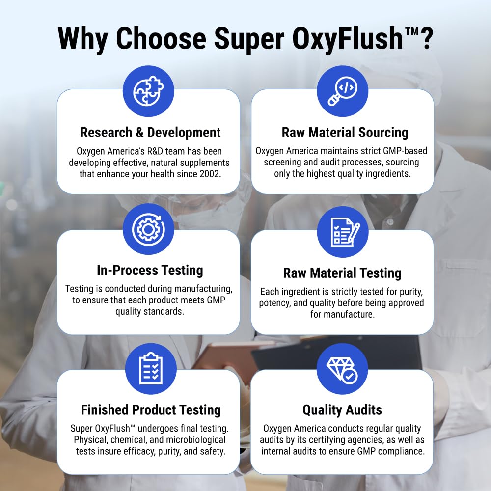 Oxygen America Super OxyFlush packaging box highlighting pharmaceutical-grade magnesium.