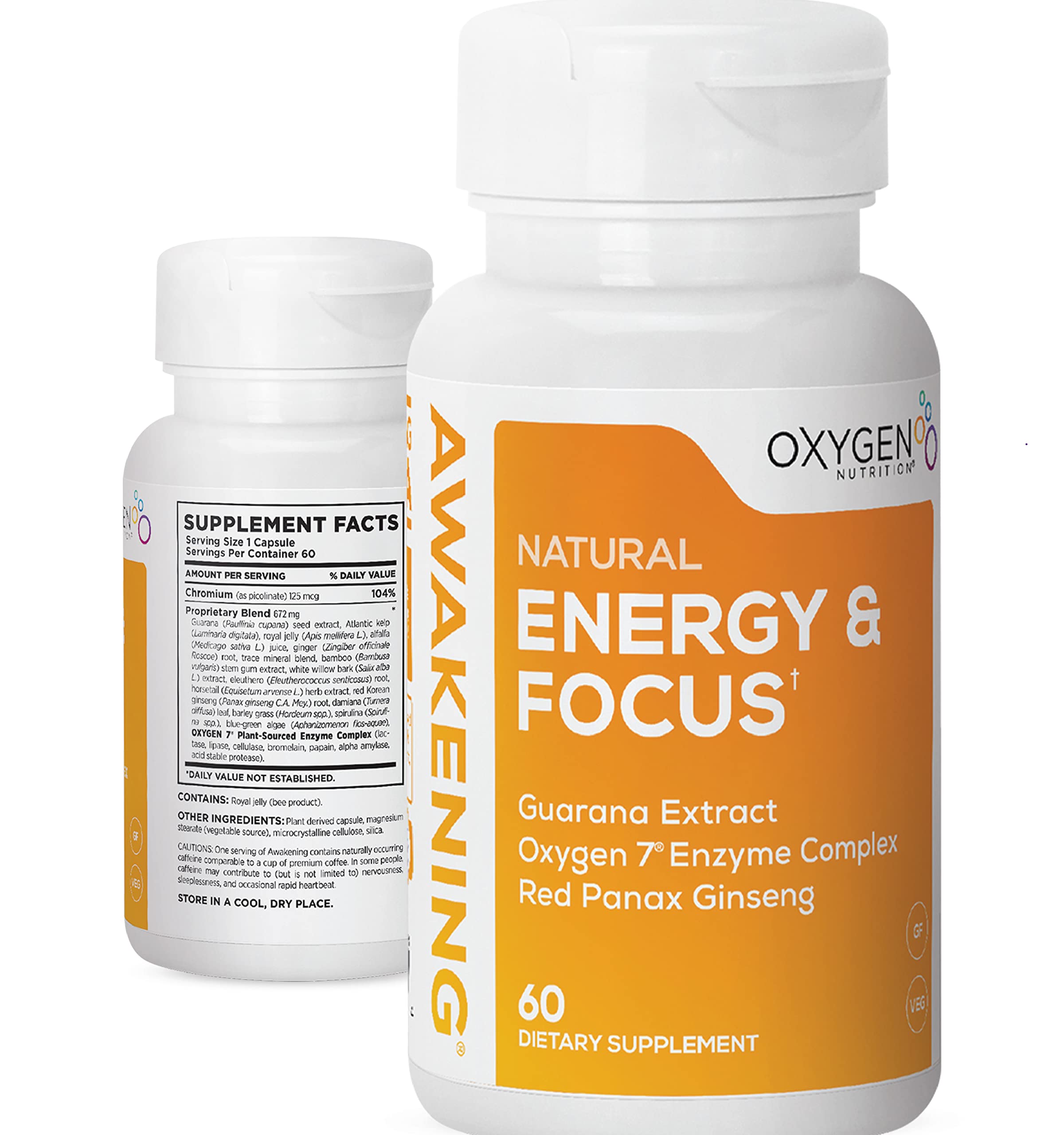 Oxygen Nutrition Awakening bottle front shows natural energy and focus support.