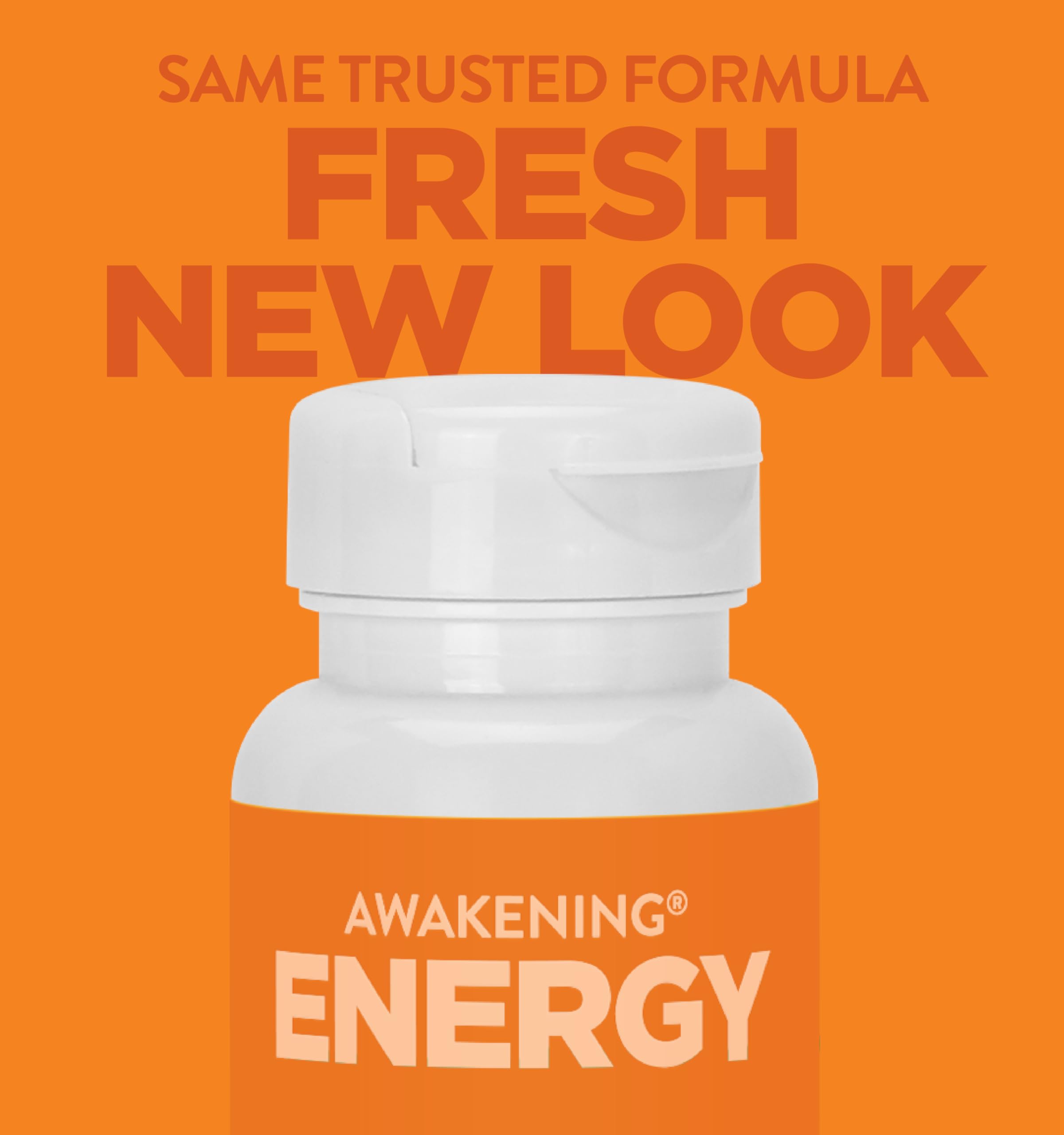 Awakening bottle side view highlights gluten-free veggie capsules for daily use.