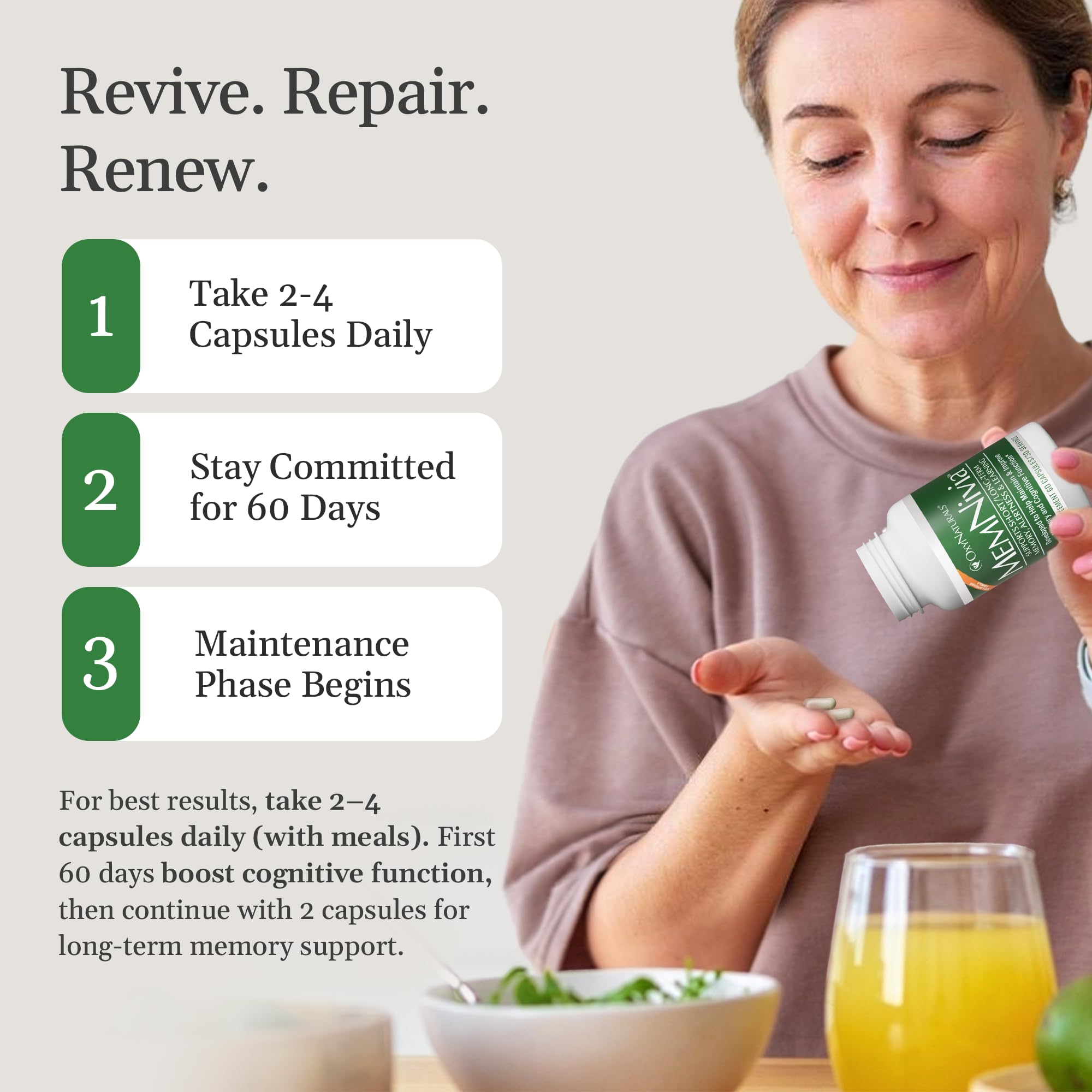 OxyNaturals MemNivia daily-use scene suggests a simple routine.