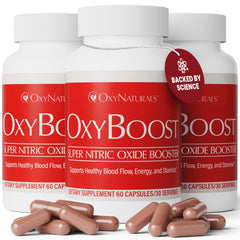OxyNaturals OxyBoost bottle front highlighting compact design for daily circulation support.