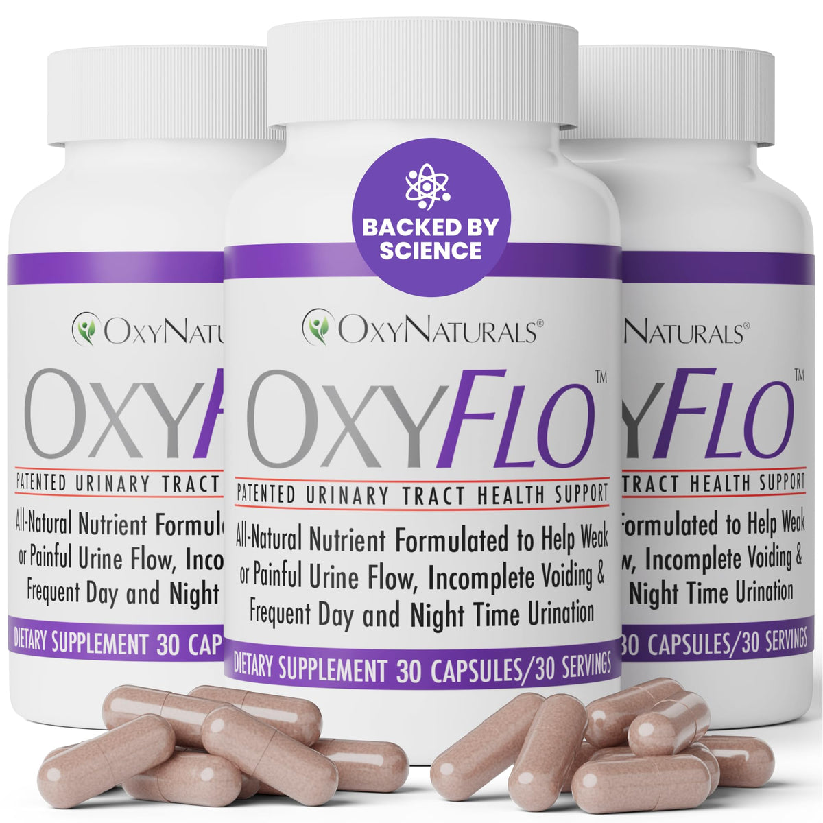 OxyNaturals OxyFlo bottle front view highlighting the bladder support formula.