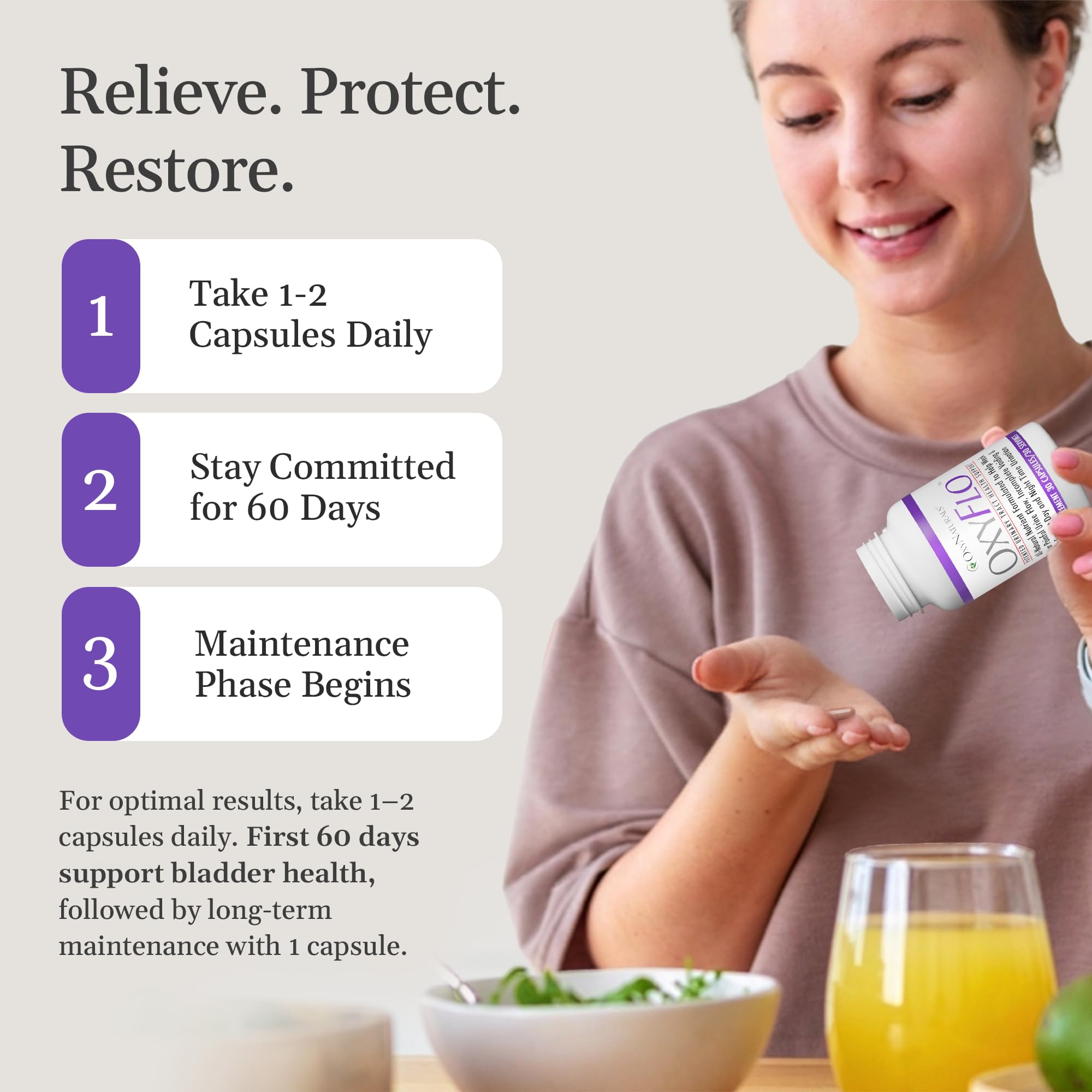 Packaging with award badge showing OxyNaturals OxyFlo acclaim.