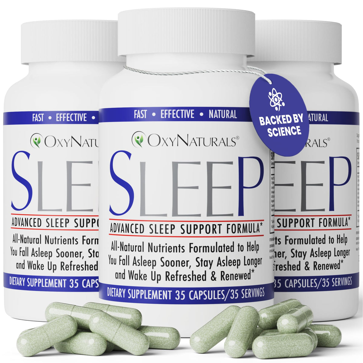 OxyNaturals Sleep bottle front view promotes a calm evening routine.